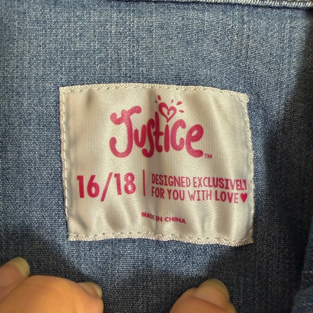 Justice Girls Blue Denim Vest Size 16/18 Distressed Raw Hem Button Up Jean